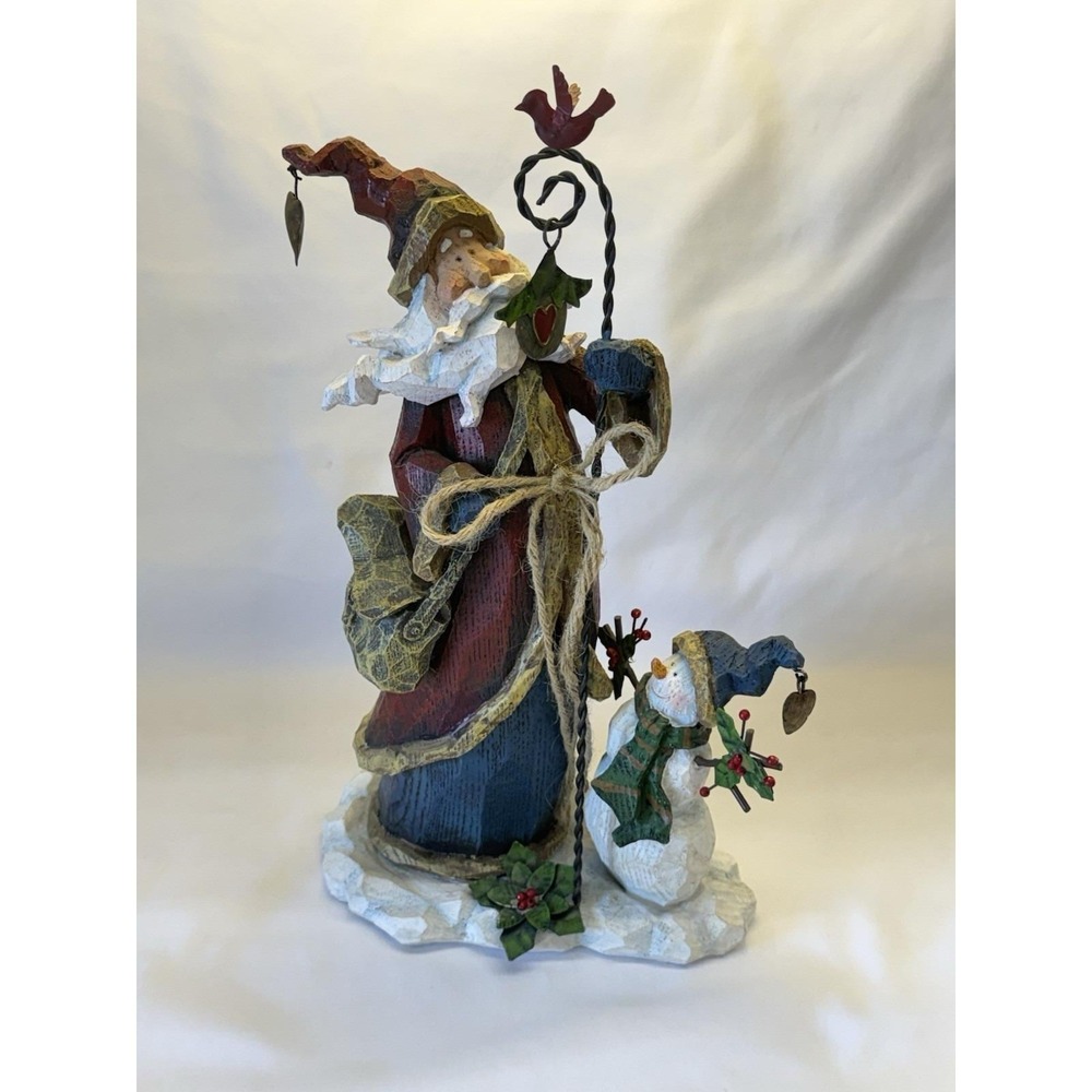 Vtg Style Polyresin Santa W/ Snowman 13.75" Tall Holiday Living Christmas Decor